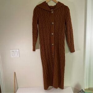 Anthropologie Hooded Duster Cardigan Sweater Jacket Long Dark Orange Rust XXS